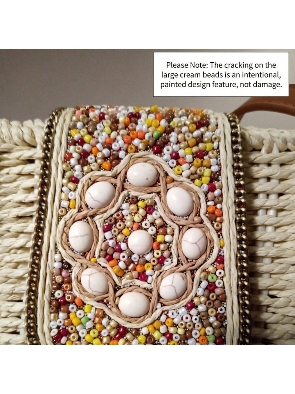 NWT Emperia Natural Straw And Vegan Leather Crossbody Bag With Beaded Accents - Picture 4 of 12